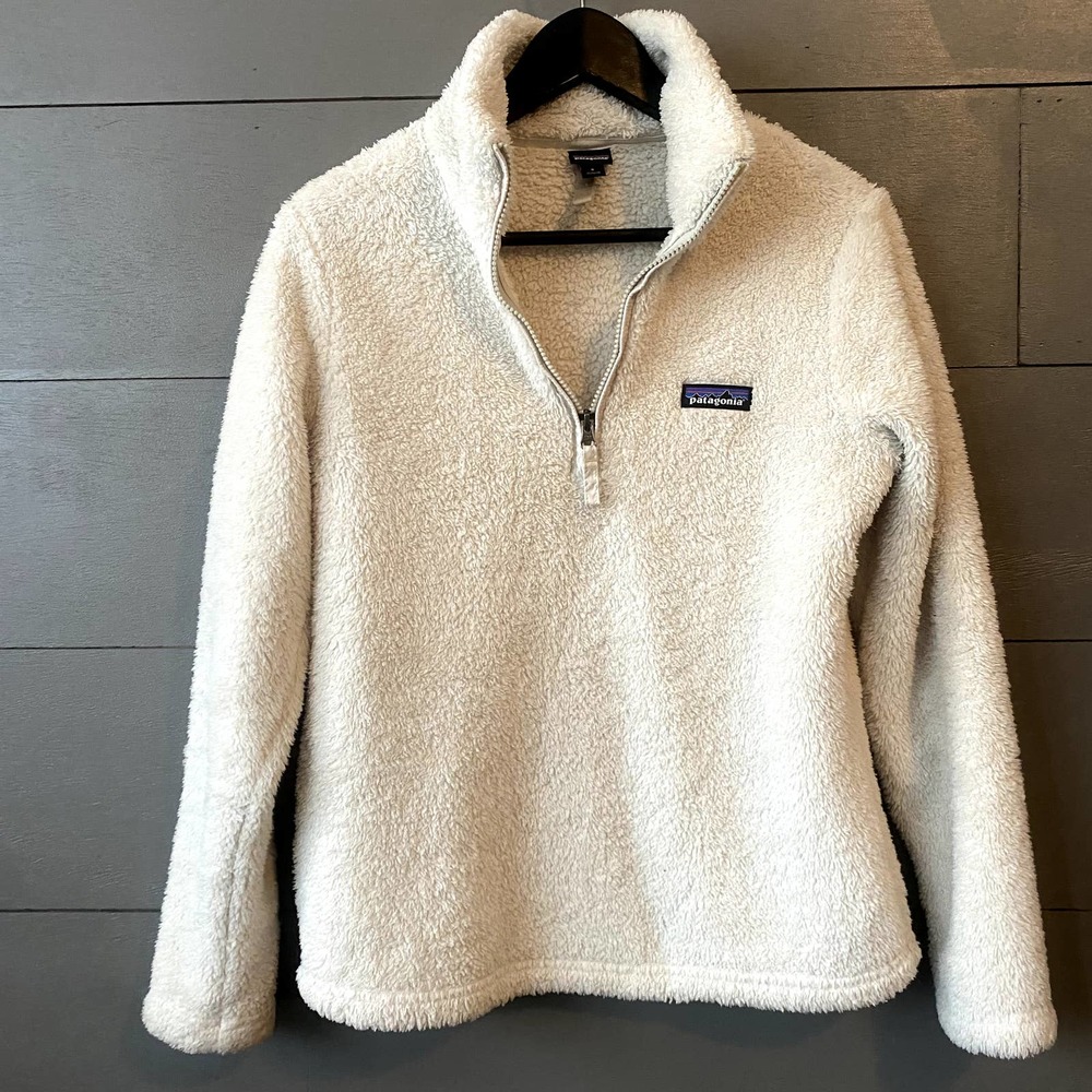 Patagonia Womens Los Gatos Sherpa Fleece Pullover  Khaki Faux Fur Size S